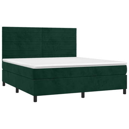 Letto a Molle con Materasso e LED Verde Scuro 160x200cm Velluto | homemem39