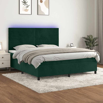 Letto a Molle con Materasso e LED Verde Scuro 160x200cm Velluto | homemem39