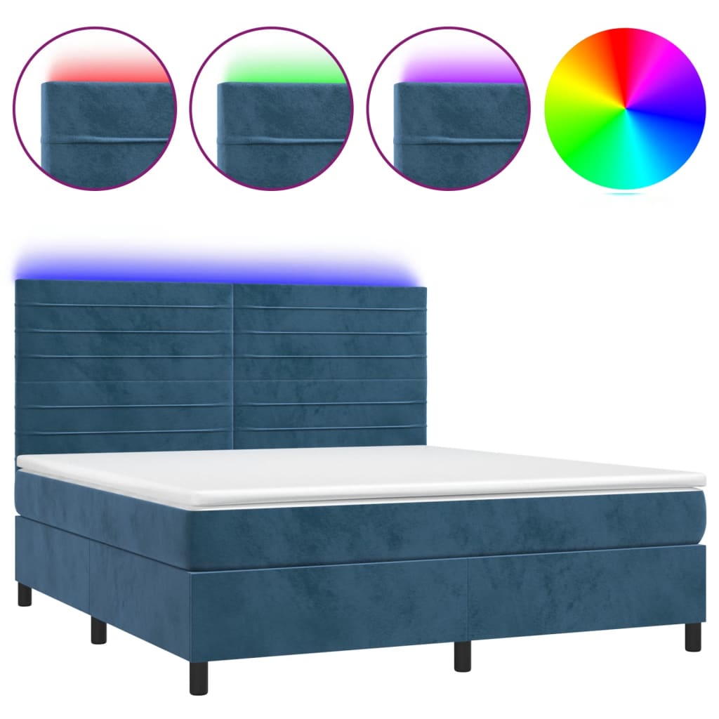 Letto a Molle con Materasso e LED Blu Scuro 160x200 cm - homemem39