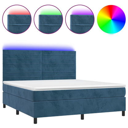 Letto a Molle con Materasso e LED Blu Scuro 160x200 cm - homemem39