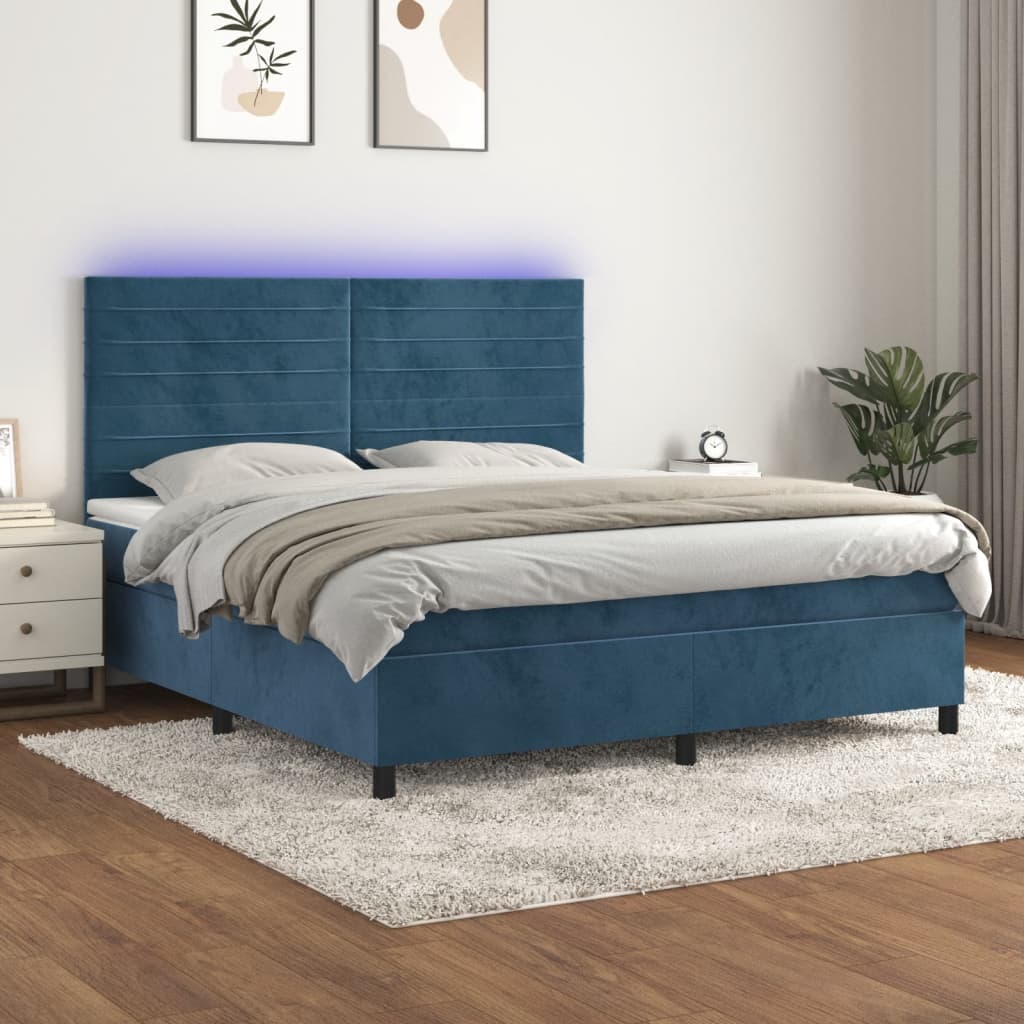 Letto a Molle con Materasso e LED Blu Scuro 160x200 cm - homemem39