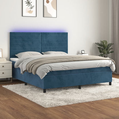 Letto a Molle con Materasso e LED Blu Scuro 160x200 cm - homemem39