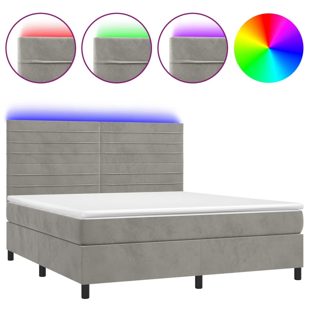 Letto a Molle Materasso e LED Grigio Chiaro 180x200 cm Velluto - homemem39