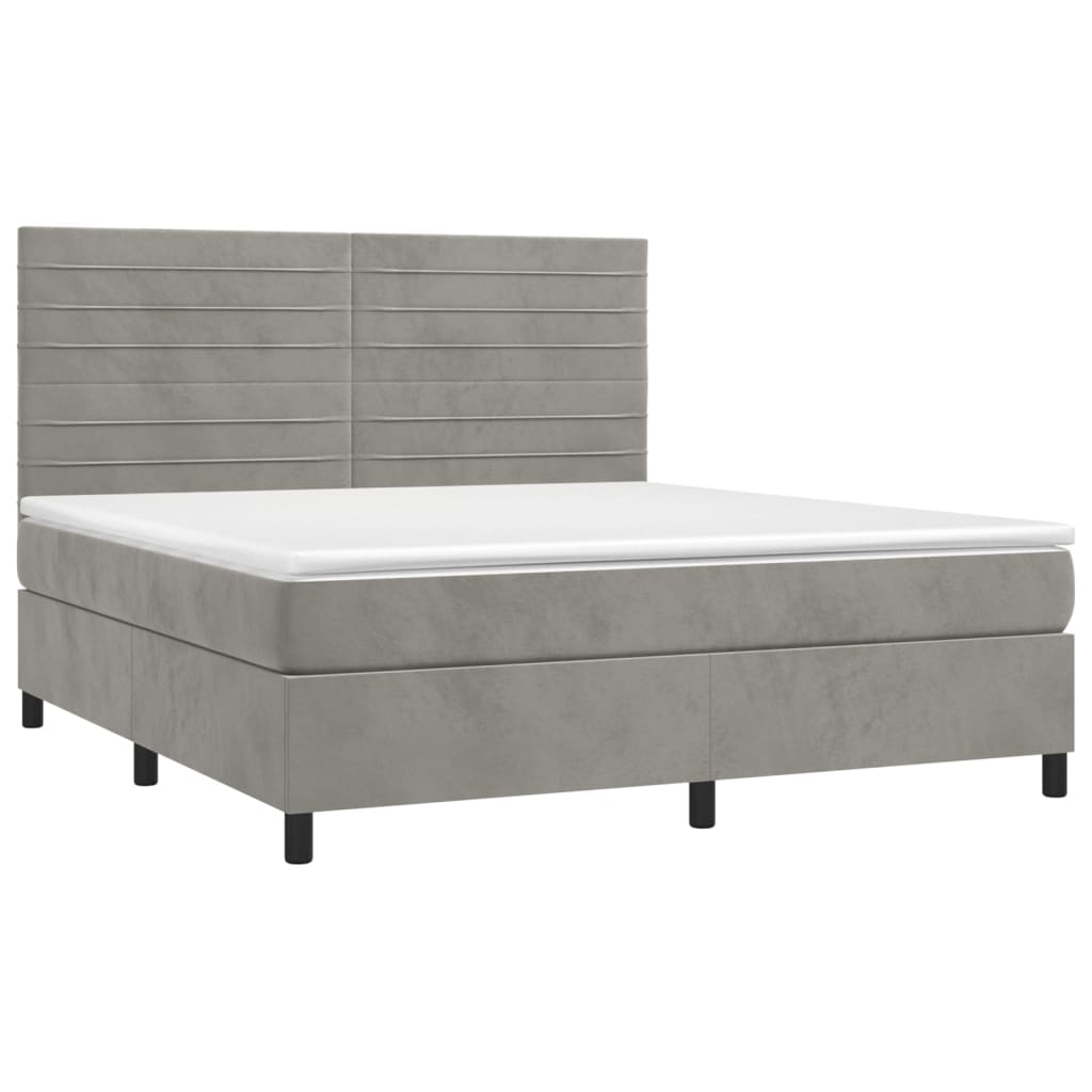 Letto a Molle Materasso e LED Grigio Chiaro 180x200 cm Velluto - homemem39