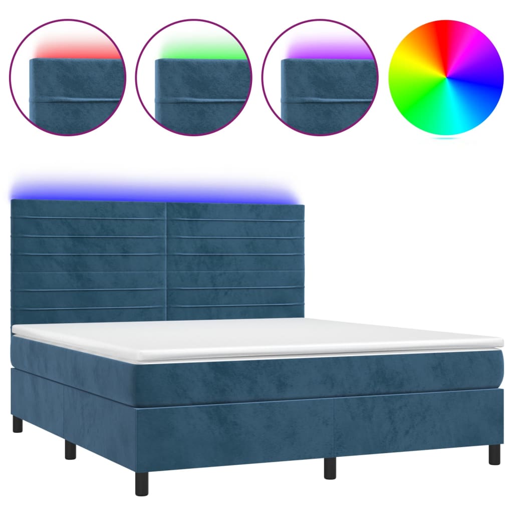 Letto a Molle con Materasso e LED Blu Scuro 180x200 cm - homemem39