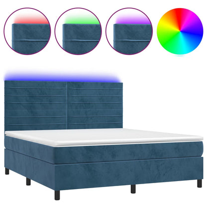 Letto a Molle con Materasso e LED Blu Scuro 180x200 cm - homemem39
