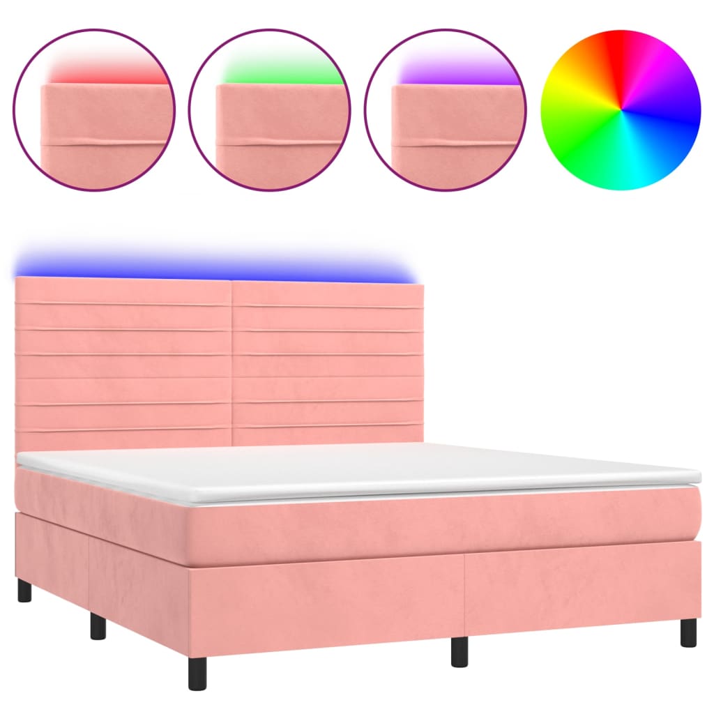 Letto a Molle con Materasso e LED Rosa 180x200 cm in Velluto | homemem39