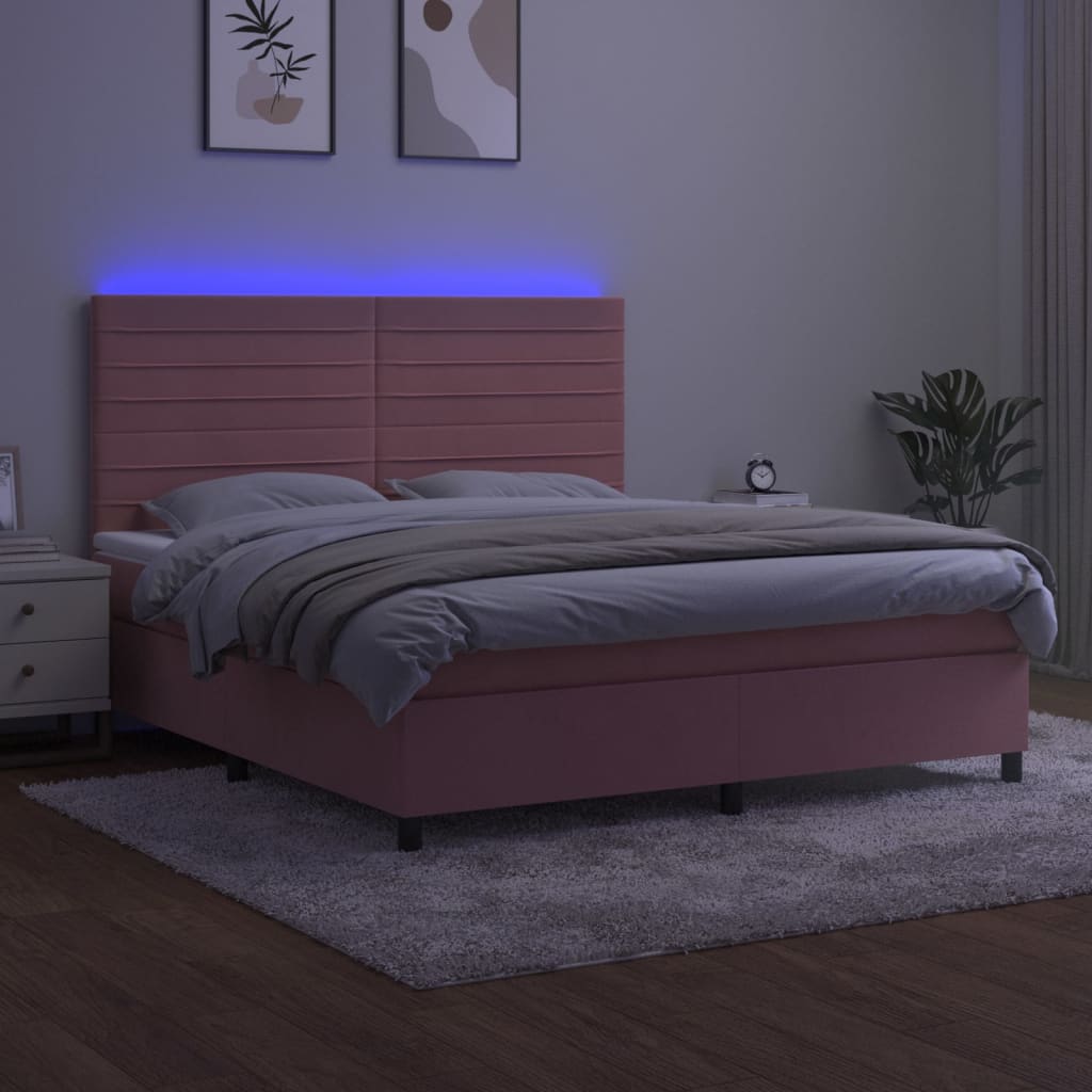 Letto a Molle con Materasso e LED Rosa 180x200 cm in Velluto