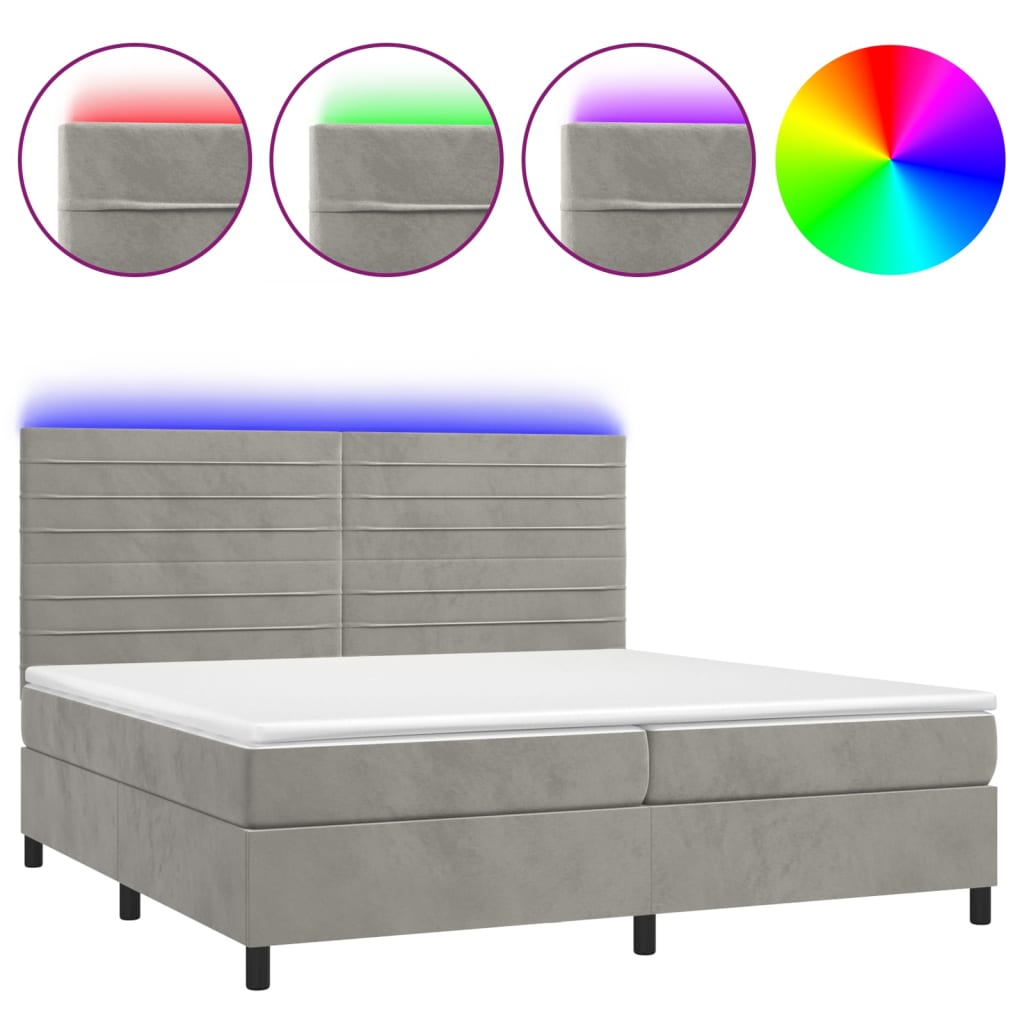 Letto a Molle Materasso e LED Grigio Chiaro 200x200 cm Velluto - homemem39