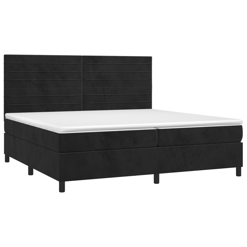 Letto a Molle con Materasso e LED Nero 200x200 cm in Velluto | homemem39