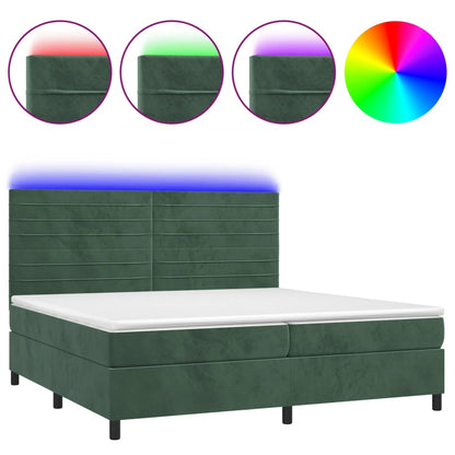 Letto a Molle con Materasso e LED Verde Scuro 200x200cm Velluto