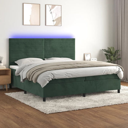 Letto a Molle con Materasso e LED Verde Scuro 200x200cm Velluto - homemem39