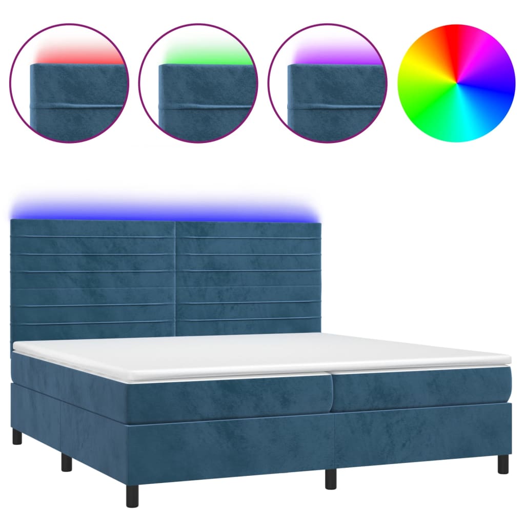 Letto a Molle con Materasso e LED Blu Scuro 200x200 cm - homemem39