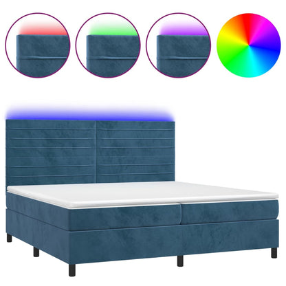 Letto a Molle con Materasso e LED Blu Scuro 200x200 cm - homemem39