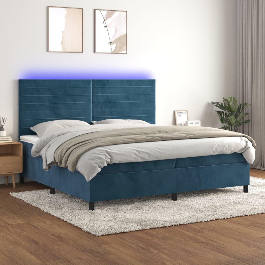 Letto a Molle con Materasso e LED Blu Scuro 200x200 cm - homemem39