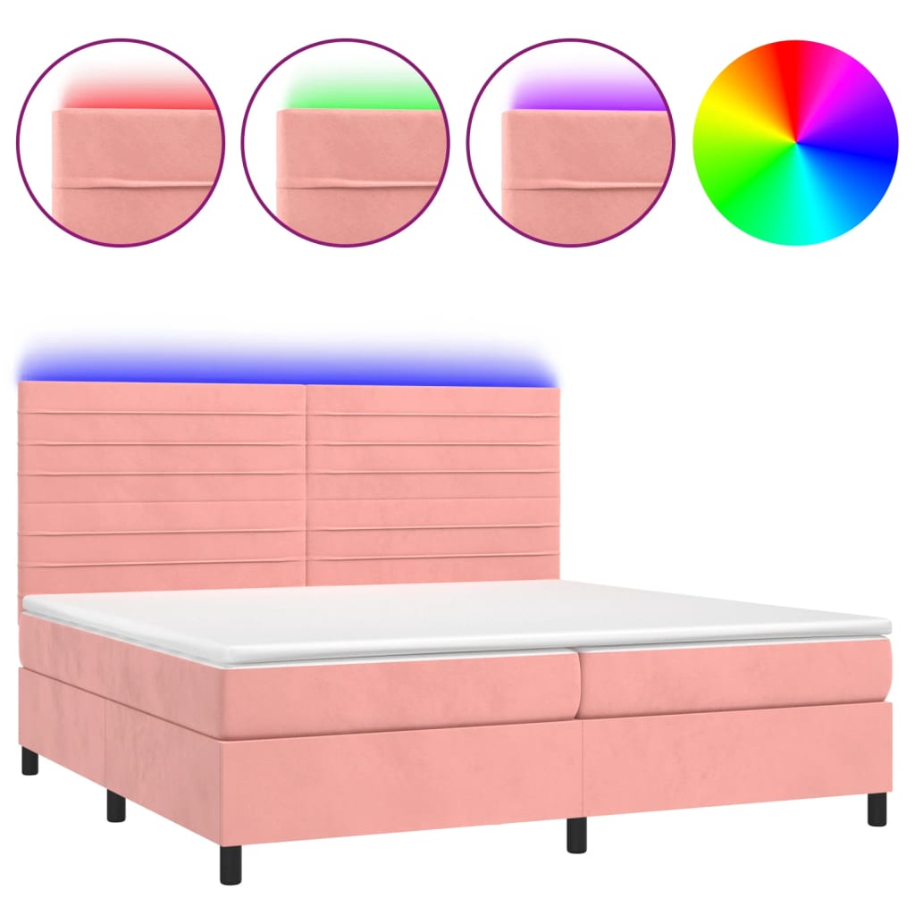 Letto a Molle con Materasso e LED Rosa 200x200 cm in Velluto - homemem39