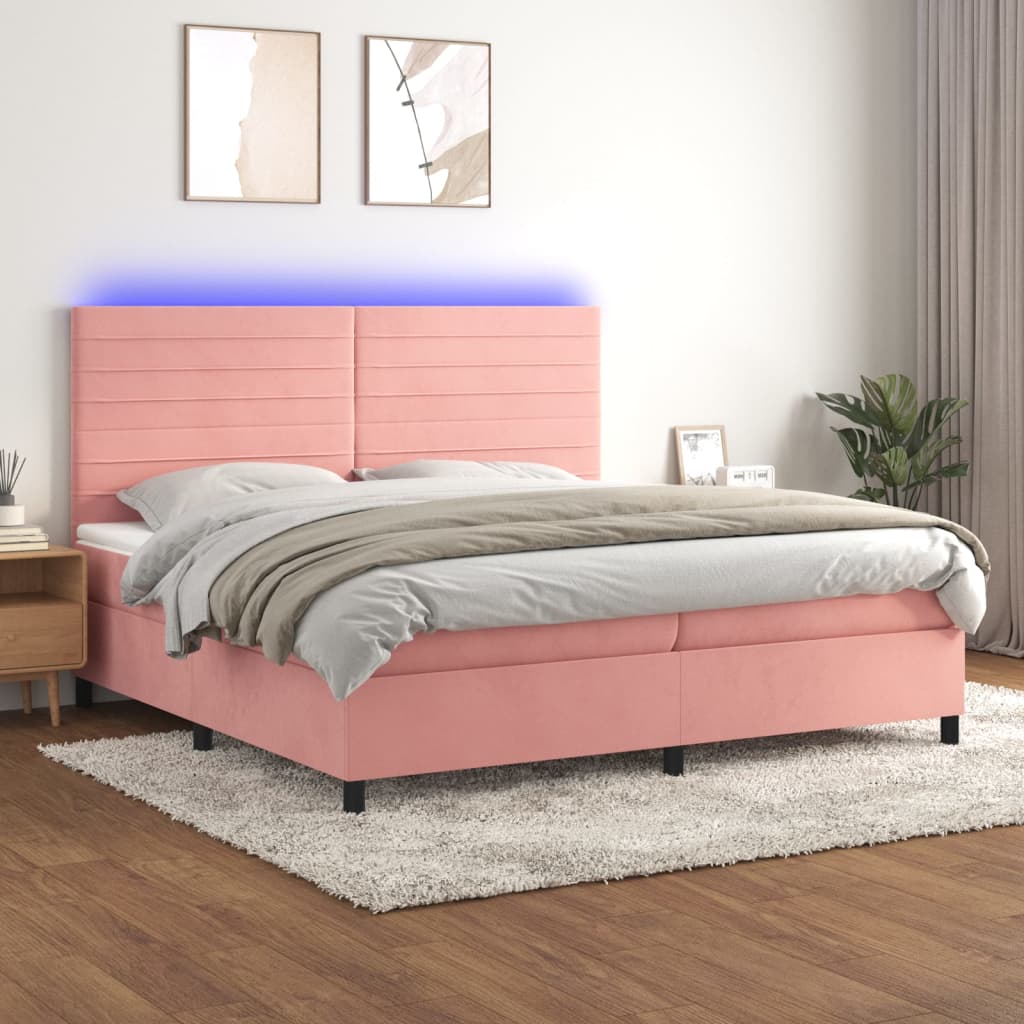 Letto a Molle con Materasso e LED Rosa 200x200 cm in Velluto - homemem39