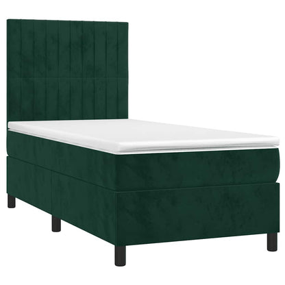 Letto a Molle con Materasso e LED Verde Scuro 80x200cm Velluto | homemem39