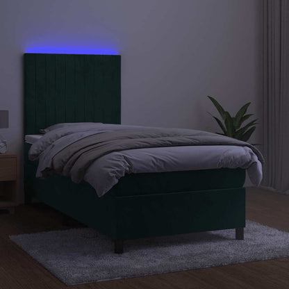 Letto a Molle con Materasso e LED Verde Scuro 80x200cm Velluto