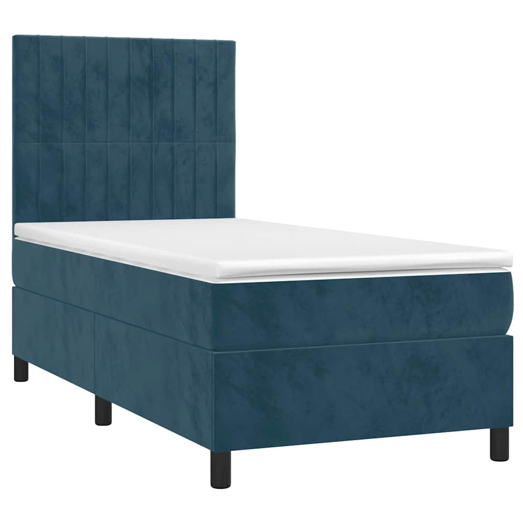 Letto a Molle con Materasso e LED Blu Scuro 80x200cm in Velluto | homemem39