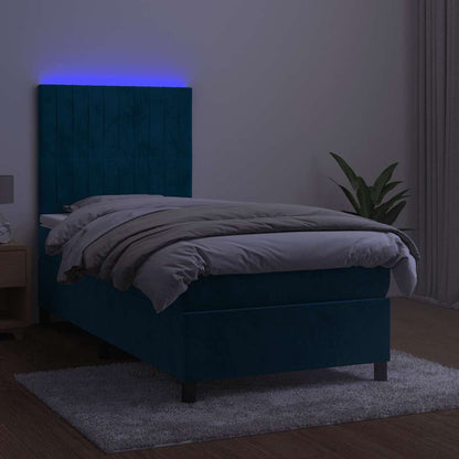 Letto a Molle con Materasso e LED Blu Scuro 80x200cm in Velluto