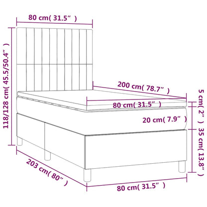 Letto a Molle con Materasso e LED Blu Scuro 80x200cm in Velluto | homemem39