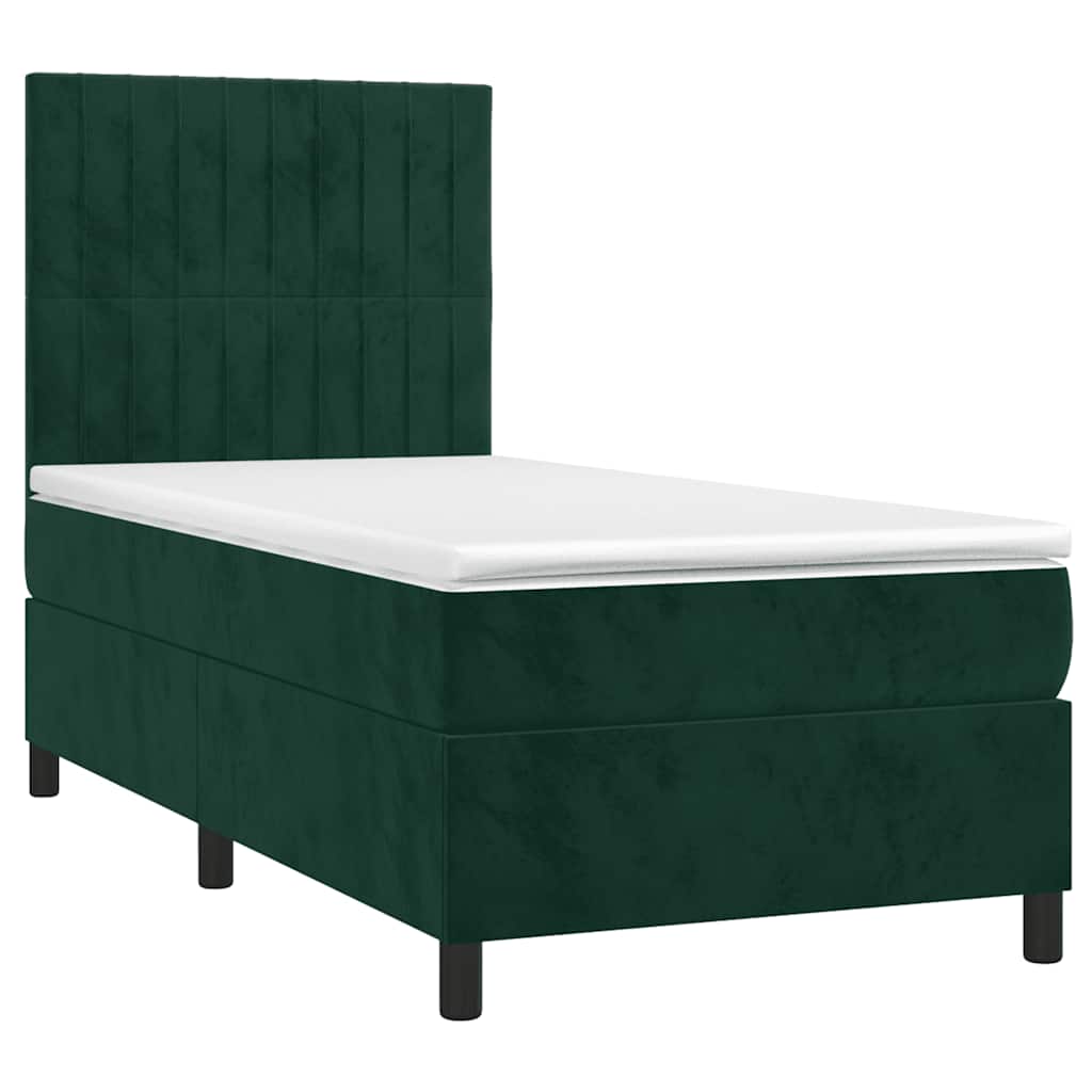 Letto a Molle con Materasso e LED Verde Scuro 90x200cm Velluto | homemem39