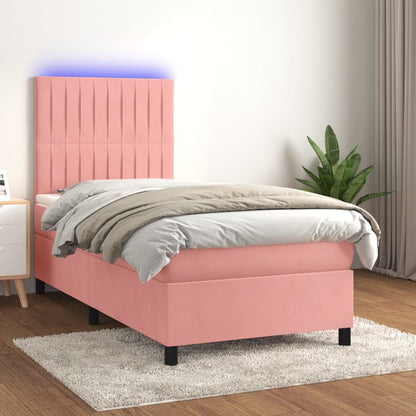 Letto a Molle con Materasso e LED Rosa 90x200 cm in Velluto - homemem39