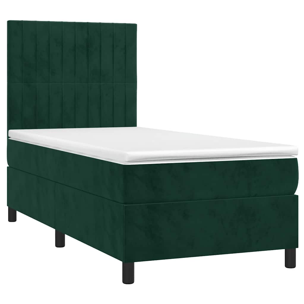 Letto a Molle con Materasso e LED Verde Scuro 100x200cm Velluto | homemem39