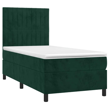 Letto a Molle con Materasso e LED Verde Scuro 100x200cm Velluto | homemem39