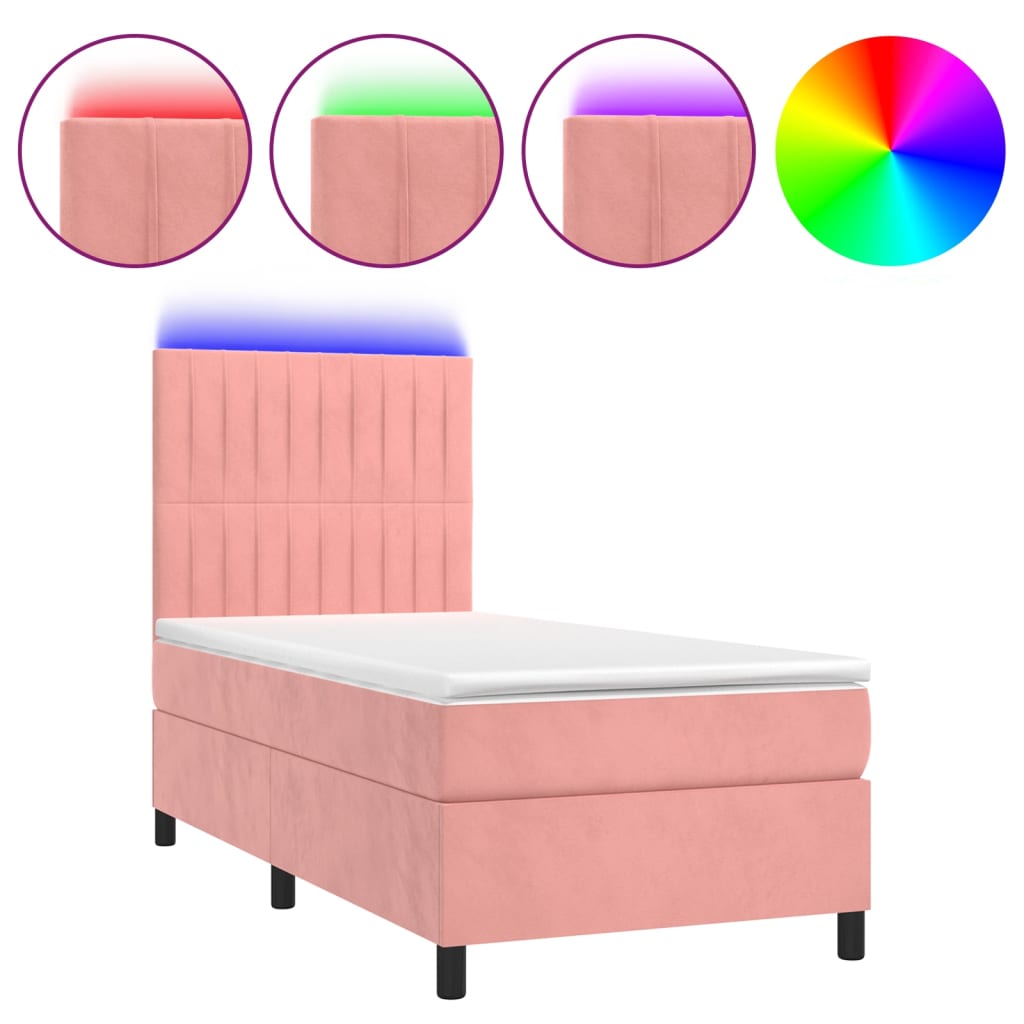 Letto a Molle con Materasso e LED Rosa 100x200 cm in Velluto - homemem39
