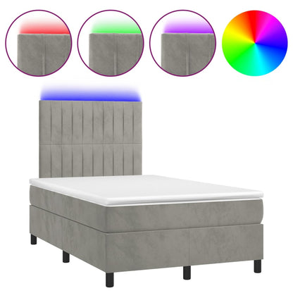 Letto a Molle Materasso e LED Grigio Chiaro 120x200 cm Velluto - homemem39