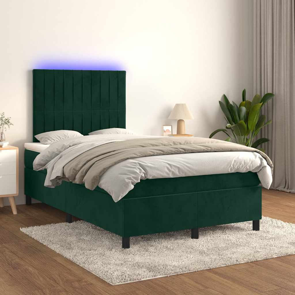 Letto a Molle con Materasso e LED Verde Scuro 120x200cm Velluto | homemem39