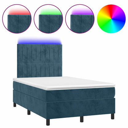 Letto a Molle con Materasso e LED Blu Scuro 120x200cm