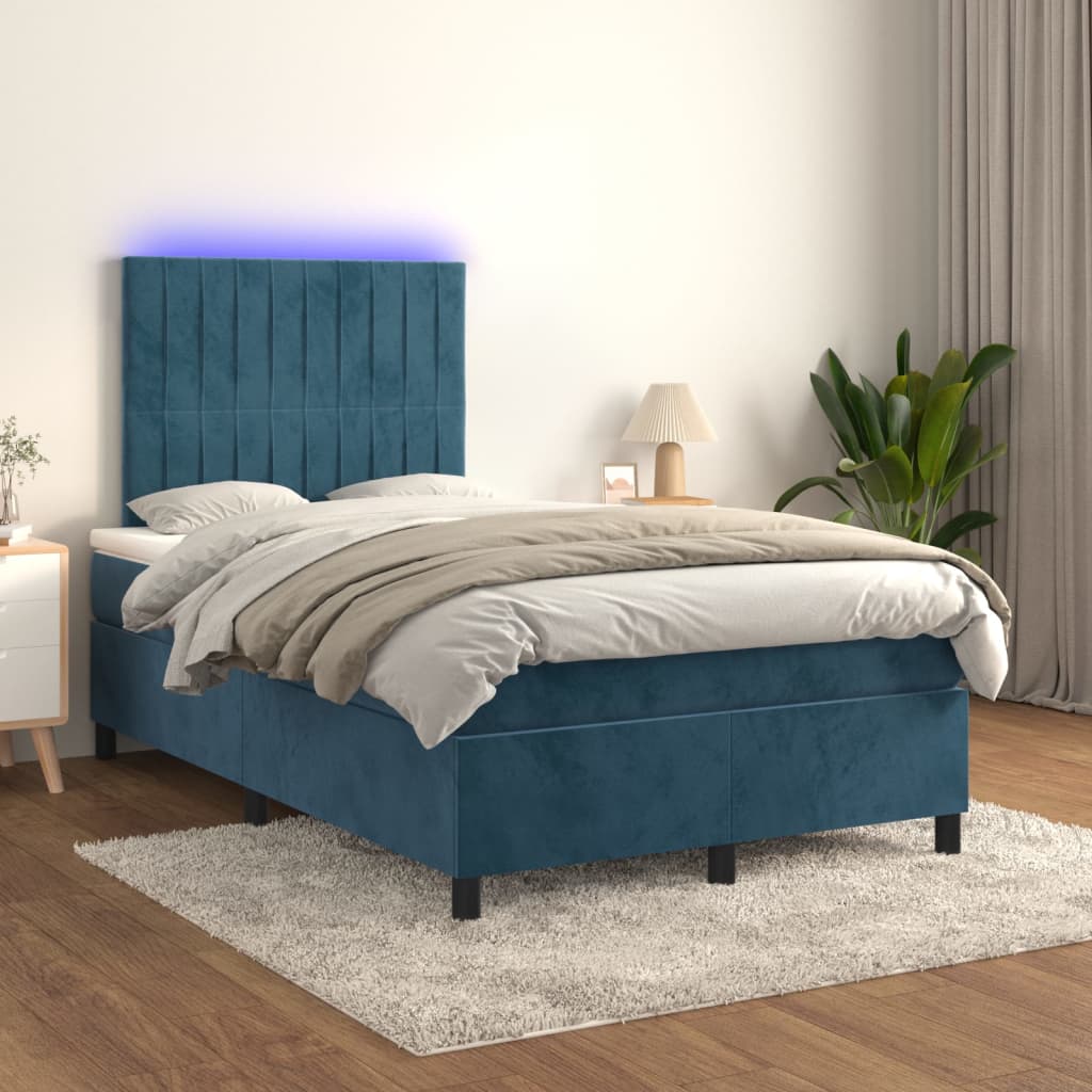Letto a Molle con Materasso e LED Blu Scuro 120x200cm - homemem39