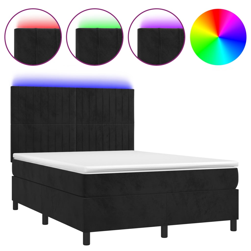 Letto a Molle con Materasso e LED Nero 140x190 cm in Velluto | homemem39