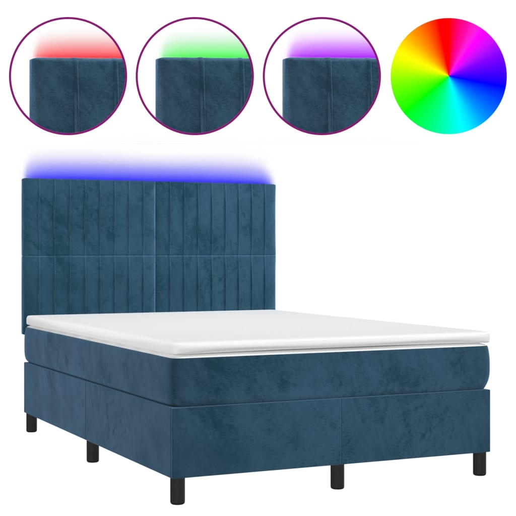 Letto a Molle con Materasso e LED Blu Scuro 140x190 cm - homemem39