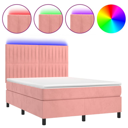 Letto a Molle con Materasso e LED Rosa 140x190 cm in Velluto - homemem39