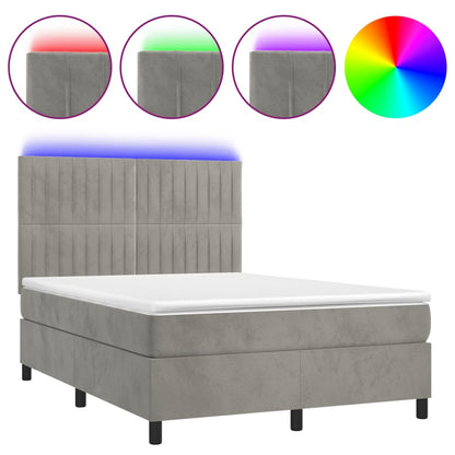 Letto a Molle Materasso e LED Grigio Chiaro 140x200 cm Velluto - homemem39