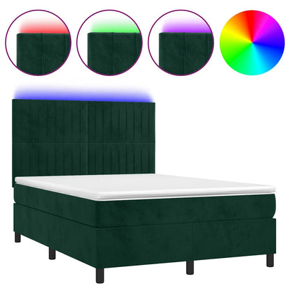 Letto a Molle con Materasso e LED Verde Scuro 140x200cm Velluto | homemem39