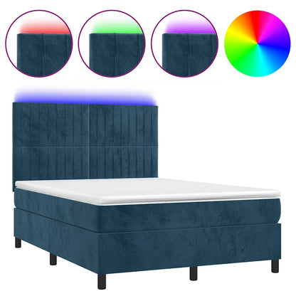 Letto a Molle con Materasso e LED Blu Scuro 140x200 cm
