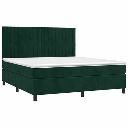 Letto a Molle con Materasso e LED Verde Scuro 160x200cm Velluto | homemem39