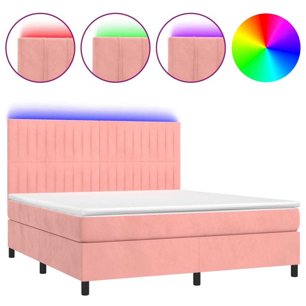 Letto a Molle con Materasso e LED Rosa 160x200 cm in Velluto - homemem39