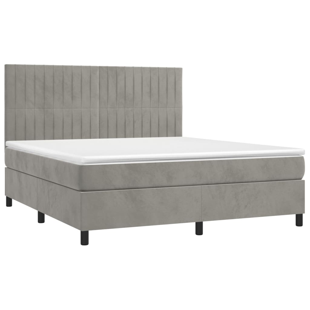 Letto a Molle Materasso e LED Grigio Chiaro 180x200 cm Velluto - homemem39