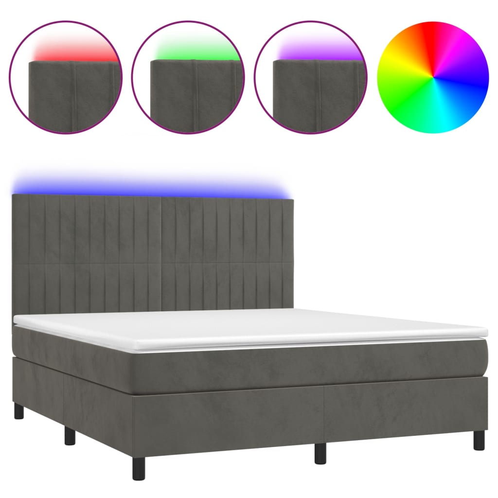 Letto a Molle con Materasso e LED Grigio Scuro 180x200 cm - homemem39