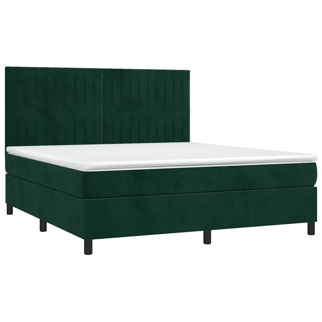 Letto a Molle con Materasso e LED Verde Scuro 180x200cm Velluto