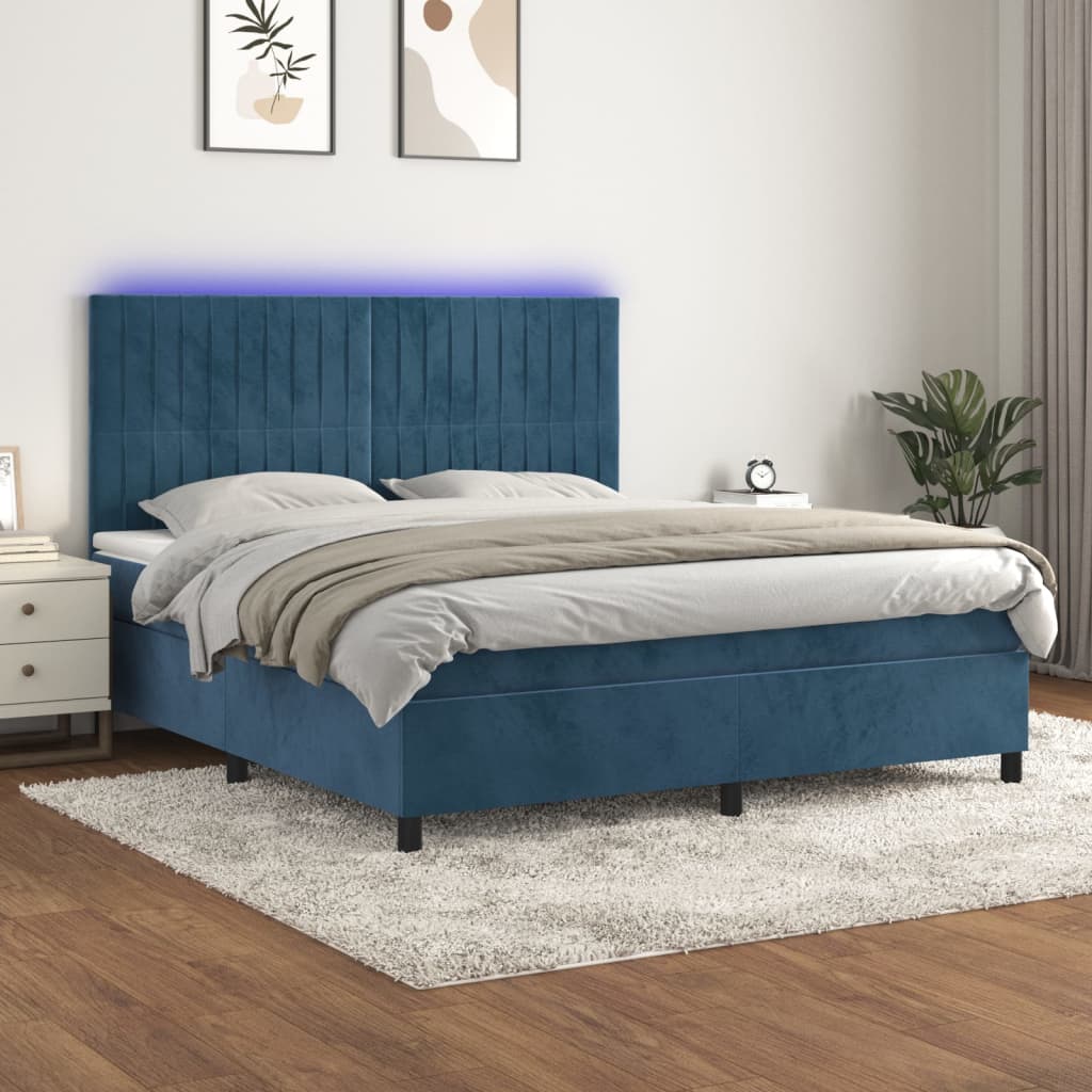 Letto a Molle con Materasso e LED Blu Scuro 180x200 cm - homemem39