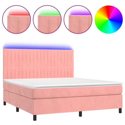 Letto a Molle con Materasso e LED Rosa 180x200 cm in Velluto | homemem39