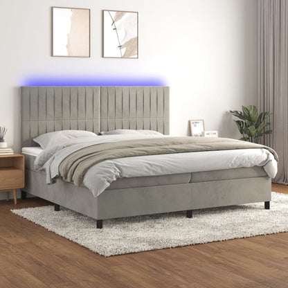 Letto a Molle Materasso e LED Grigio Chiaro 200x200 cm Velluto - homemem39