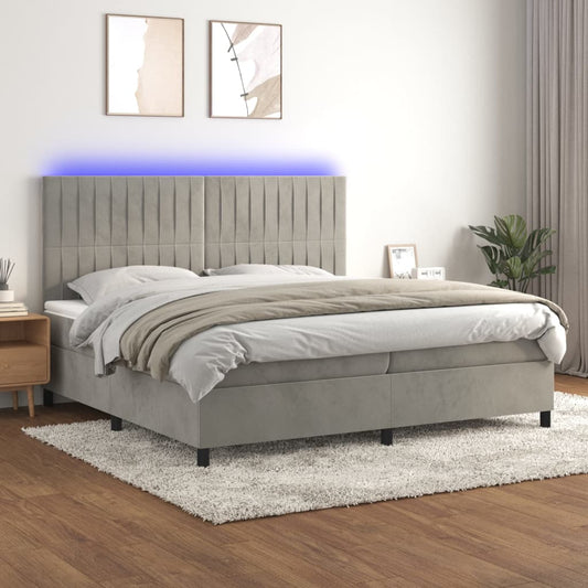 Letto a Molle Materasso e LED Grigio Chiaro 200x200 cm Velluto - homemem39